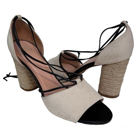 J. Crew Stella Heels in Canvas with Leather Tie Straps Size 9 - Picture 1 of 16